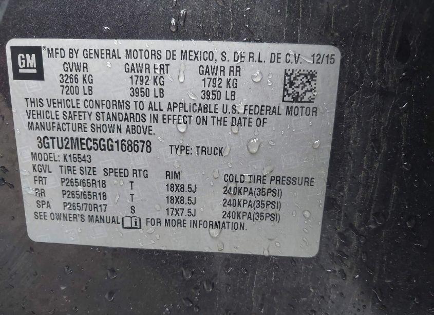 Photo 9 of 2016 Gmc Sierra 1500 SLE (VIN 3GTU2MEC5GG168678)