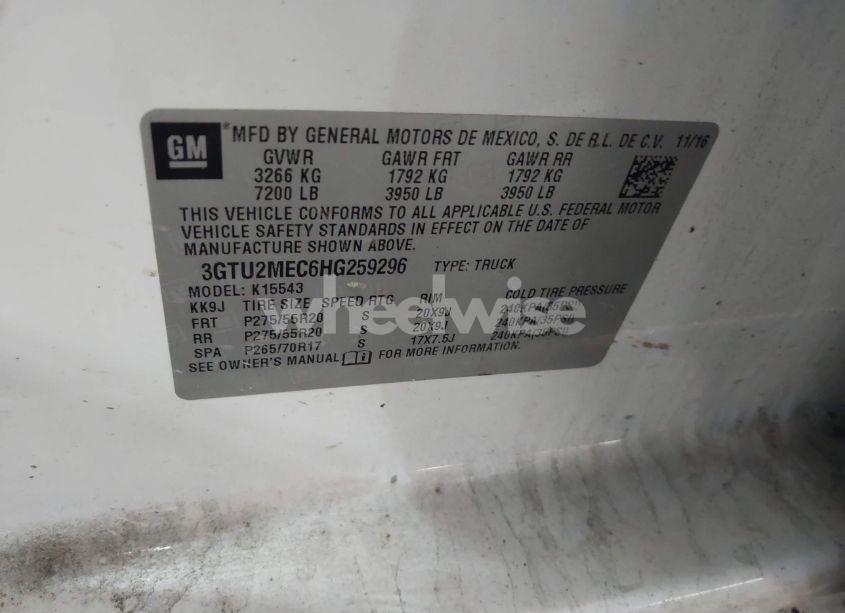 Photo 9 of 2017 Gmc Sierra 1500 SLE (VIN 3GTU2MEC6HG259296)