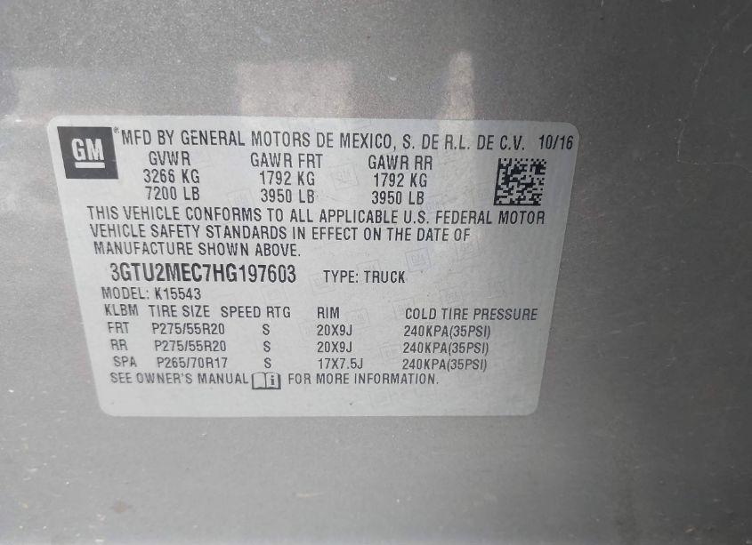 Photo 9 of 2017 Gmc Sierra 1500 SLE (VIN 3GTU2MEC7HG197603)