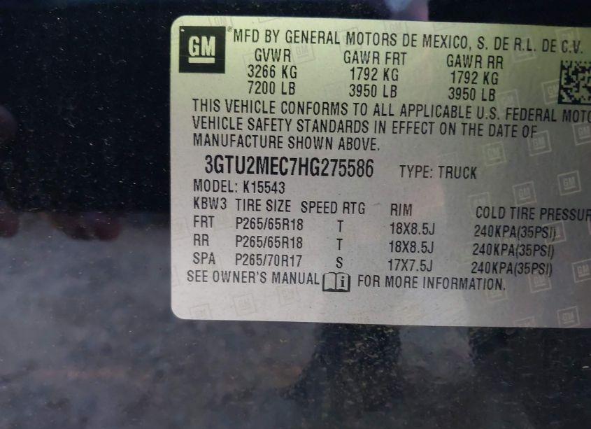 Photo 9 of 2017 Gmc Sierra 1500 SLE (VIN 3GTU2MEC7HG275586)