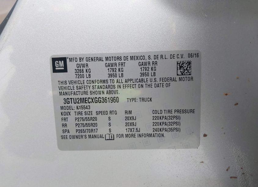 Photo 9 of 2016 Gmc Sierra 1500 SLE (VIN 3GTU2MECXGG361960)