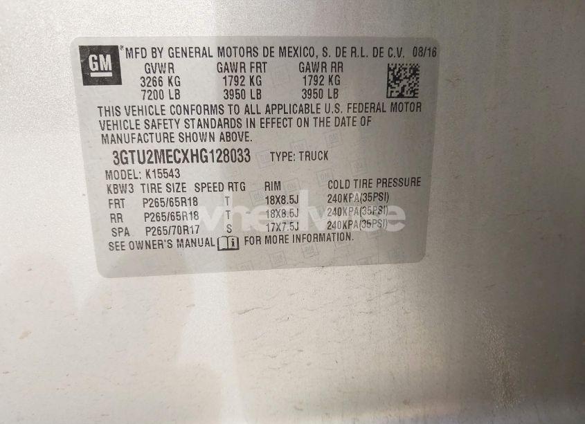 Photo 9 of 2017 Gmc Sierra 1500 SLE (VIN 3GTU2MECXHG128033)