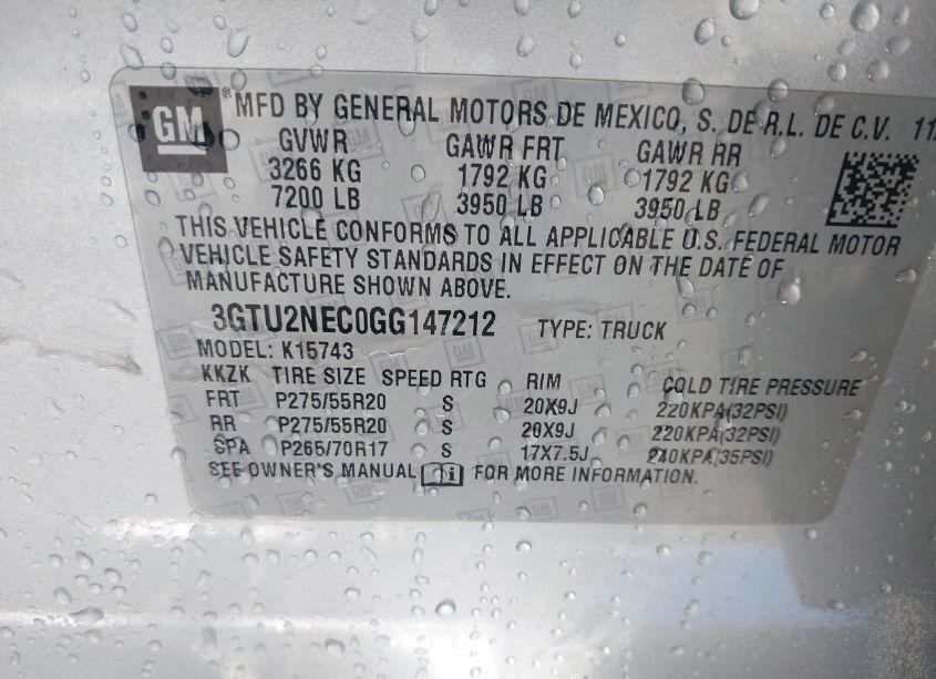 Photo 9 of 2016 Gmc Sierra 1500 SLT (VIN 3GTU2NEC0GG147212)