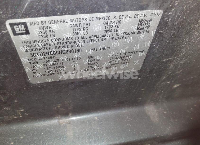 Photo 9 of 2017 Gmc Sierra 1500 SLT (VIN 3GTU2NEC0HG330160)