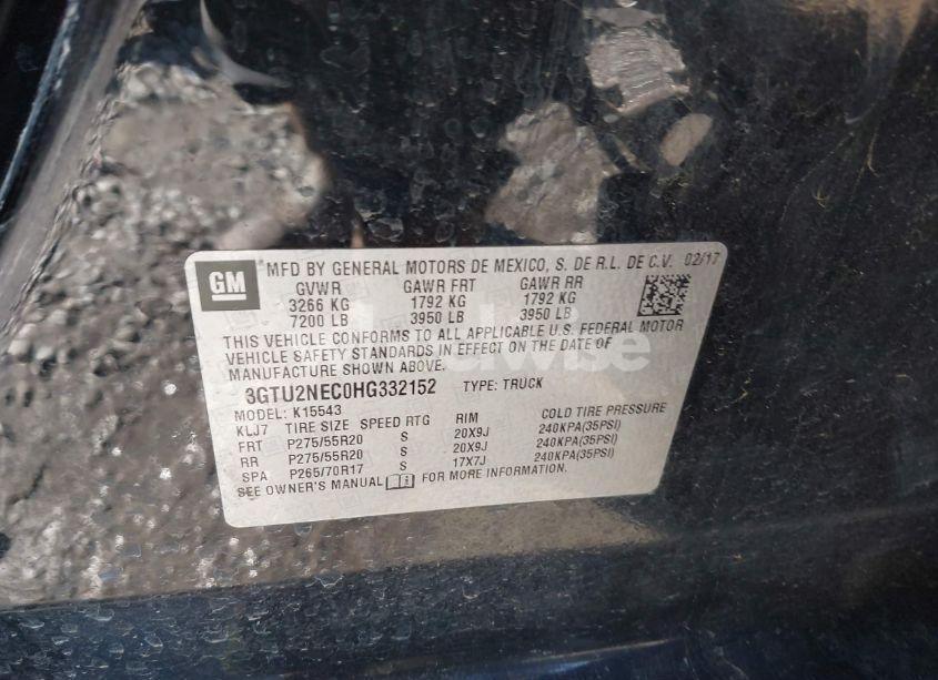 Photo 9 of 2017 Gmc Sierra 1500 SLT (VIN 3GTU2NEC0HG332152)