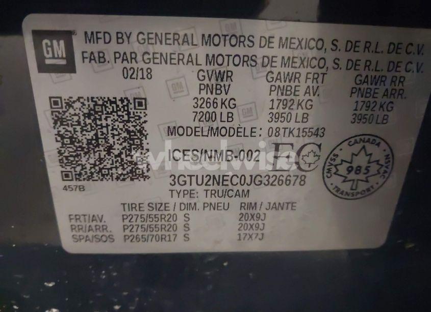 Photo 9 of 2018 Gmc Sierra 1500 SLT (VIN 3GTU2NEC0JG326678)