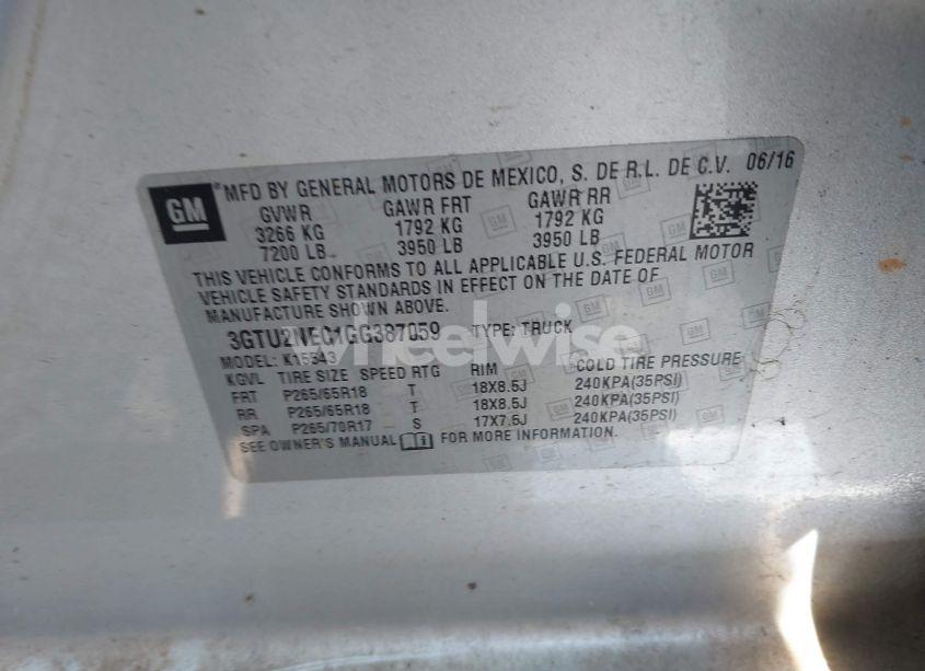 Photo 9 of 2016 Gmc Sierra 1500 SLT (VIN 3GTU2NEC1GG387059)