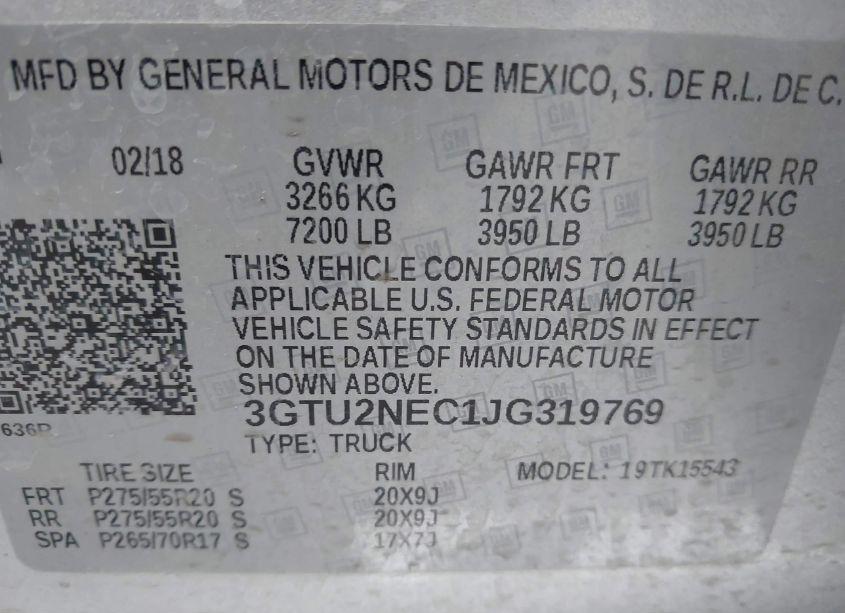 Photo 9 of 2018 Gmc Sierra 1500 SLT (VIN 3GTU2NEC1JG319769)