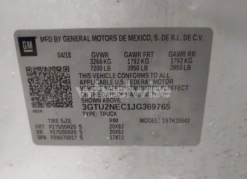 Photo 9 of 2018 Gmc Sierra 1500 SLT (VIN 3GTU2NEC1JG369765)