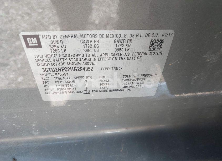 Photo 9 of 2017 Gmc Sierra 1500 SLT (VIN 3GTU2NEC2HG294052)