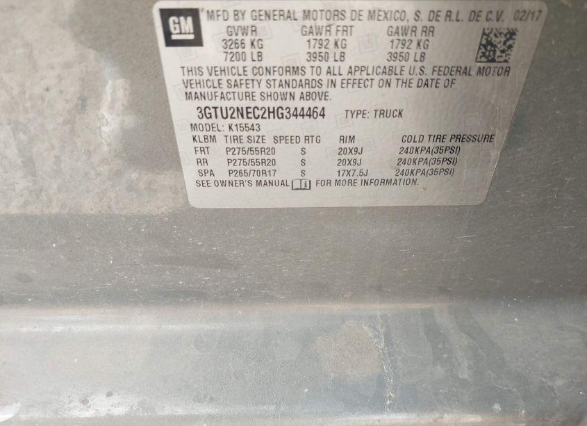 Photo 9 of 2017 Gmc Sierra 1500 SLT (VIN 3GTU2NEC2HG344464)