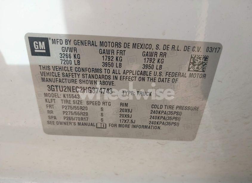 Photo 9 of 2017 Gmc Sierra 1500 SLT (VIN 3GTU2NEC2HG374743)