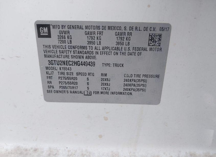 Photo 9 of 2017 Gmc Sierra 1500 SLT (VIN 3GTU2NEC2HG449439)