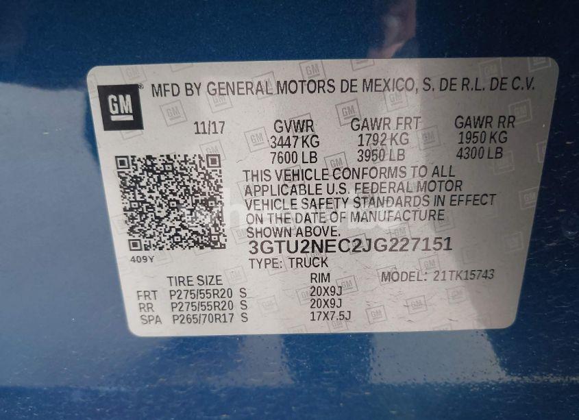 Photo 9 of 2018 Gmc Sierra 1500 SLT (VIN 3GTU2NEC2JG227151)