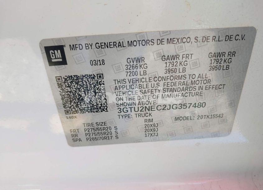 Photo 9 of 2018 Gmc Sierra 1500 SLT (VIN 3GTU2NEC2JG357480)