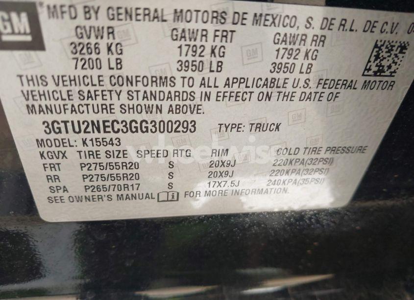 Photo 9 of 2016 Gmc Sierra 1500 SLT (VIN 3GTU2NEC3GG300293)