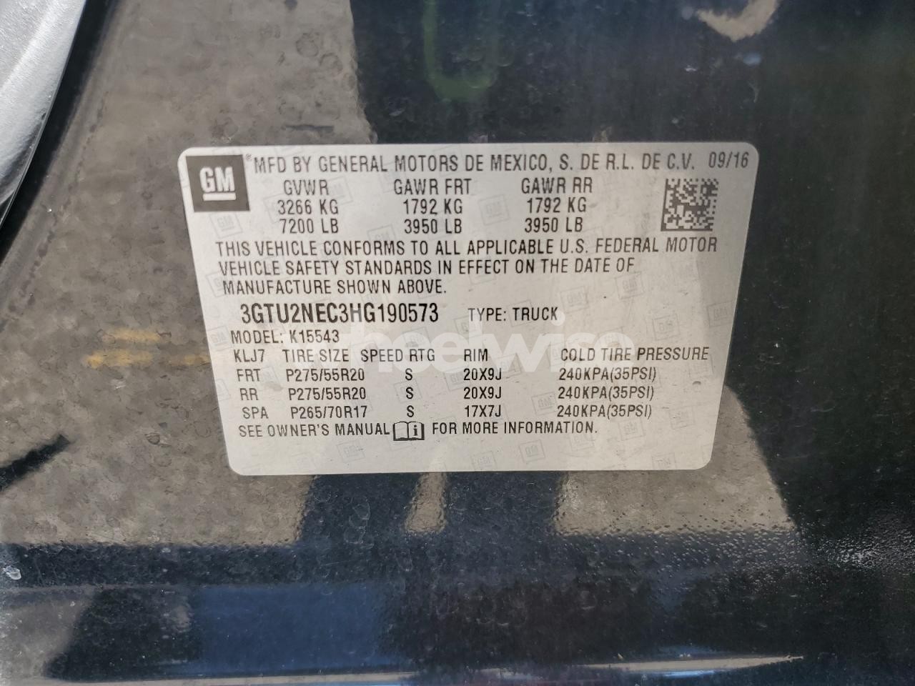 Photo 12 of 2017 GMC SIERRA K1500 SLT (VIN 3GTU2NEC3HG190573)