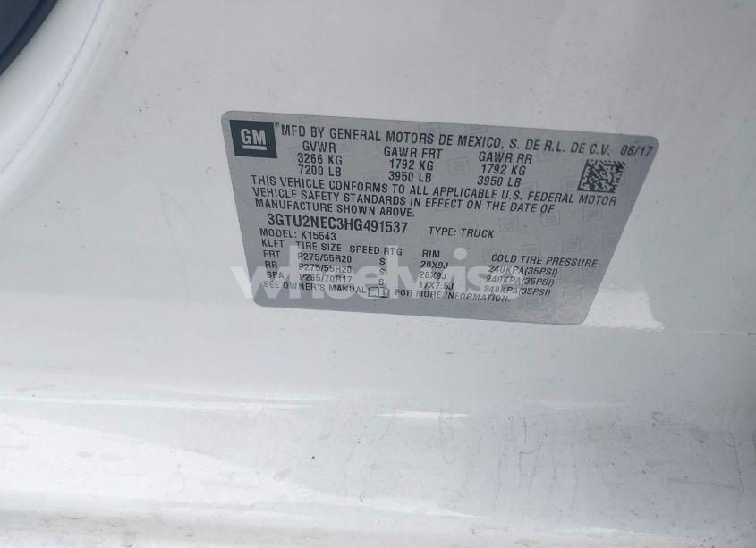 Photo 9 of 2017 Gmc Sierra 1500 SLT (VIN 3GTU2NEC3HG491537)