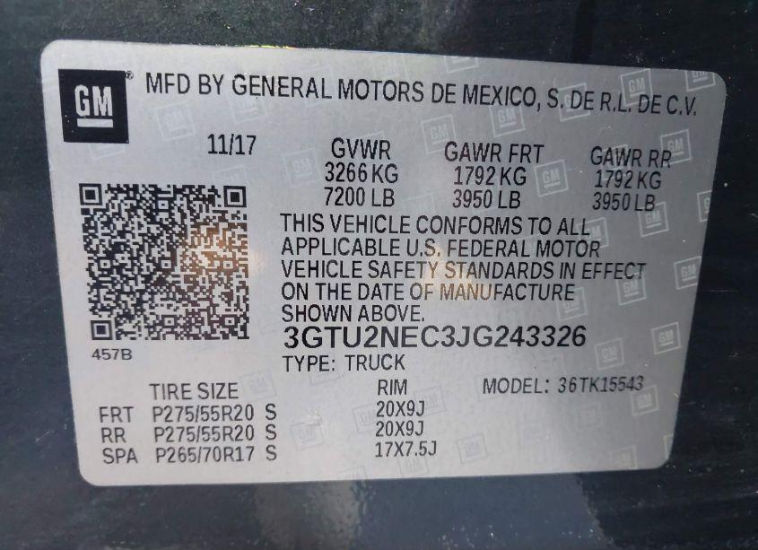 Photo 9 of 2018 Gmc Sierra 1500 SLT (VIN 3GTU2NEC3JG243326)