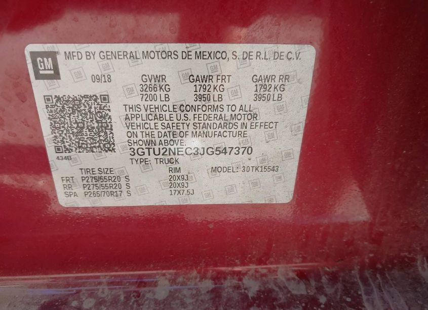 Photo 9 of 2018 Gmc Sierra 1500 SLT (VIN 3GTU2NEC3JG547370)