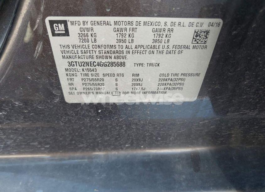 Photo 9 of 2016 Gmc Sierra 1500 SLT (VIN 3GTU2NEC4GG285688)