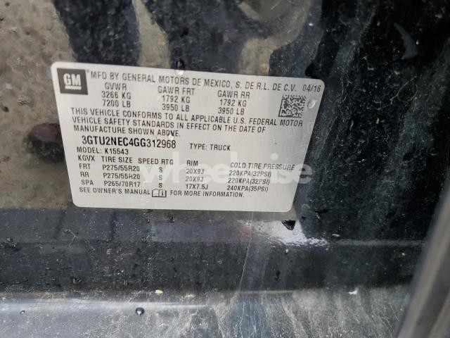 Photo 8 of 2016 GMC SIERRA K1500 SLT (VIN 3GTU2NEC4GG312968)