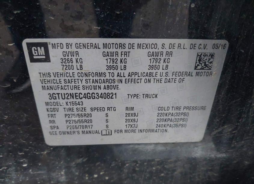 Photo 9 of 2016 Gmc Sierra 1500 SLT (VIN 3GTU2NEC4GG340821)