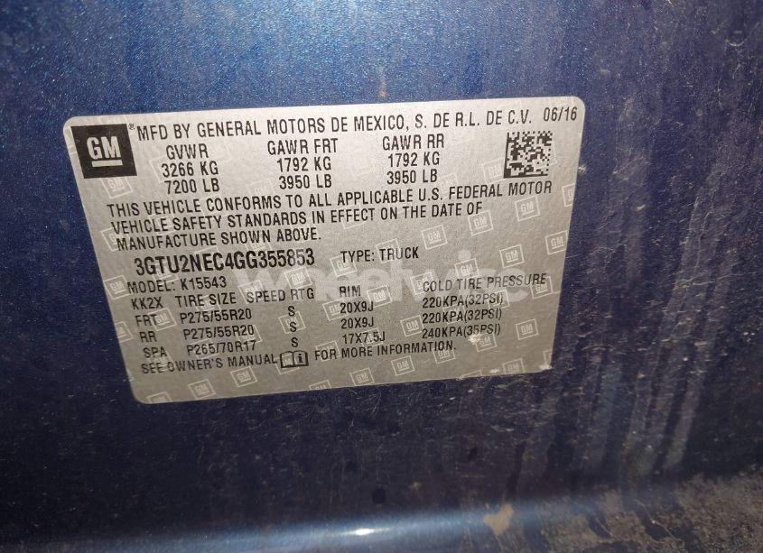 Photo 9 of 2016 Gmc Sierra 1500 SLT (VIN 3GTU2NEC4GG355853)