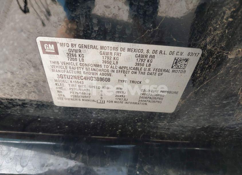 Photo 9 of 2017 Gmc Sierra 1500 SLT (VIN 3GTU2NEC4HG380608)