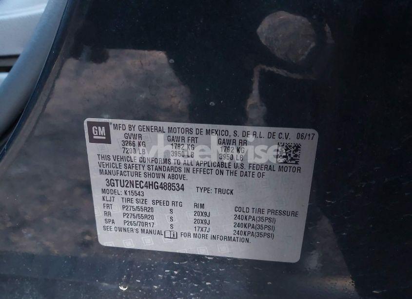 Photo 9 of 2017 Gmc Sierra 1500 SLT (VIN 3GTU2NEC4HG488534)