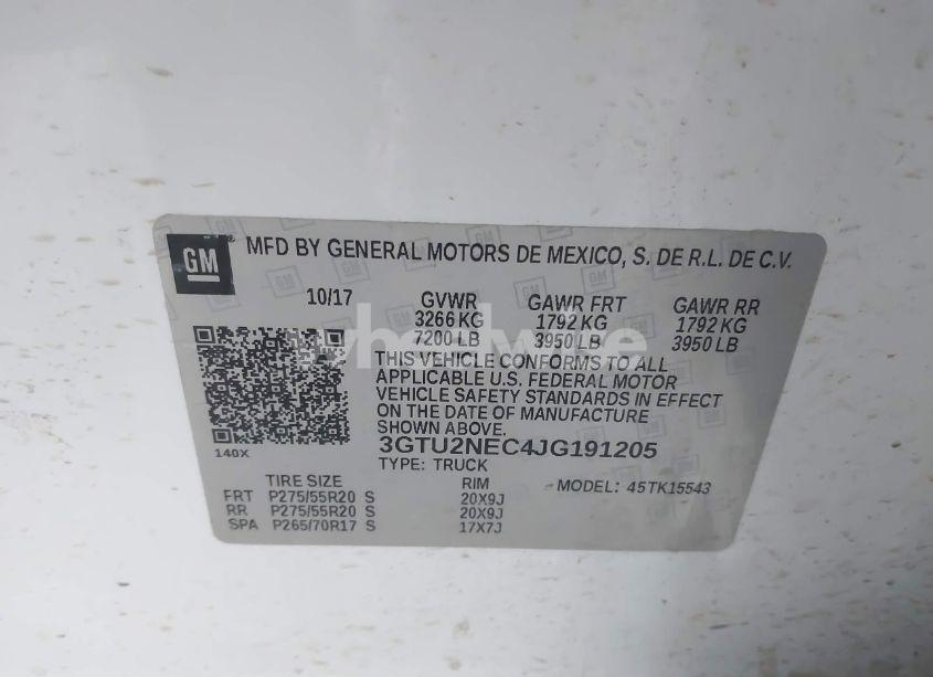 Photo 9 of 2018 Gmc Sierra 1500 SLT (VIN 3GTU2NEC4JG191205)