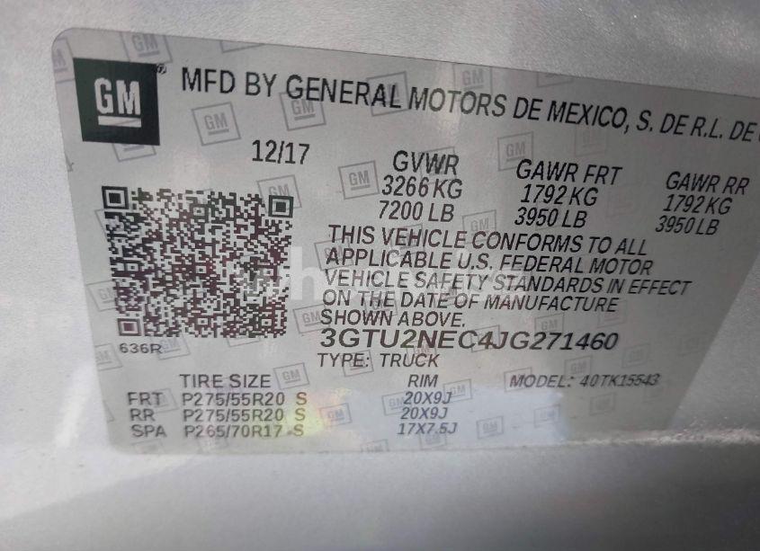 Photo 9 of 2018 Gmc Sierra 1500 SLT (VIN 3GTU2NEC4JG271460)