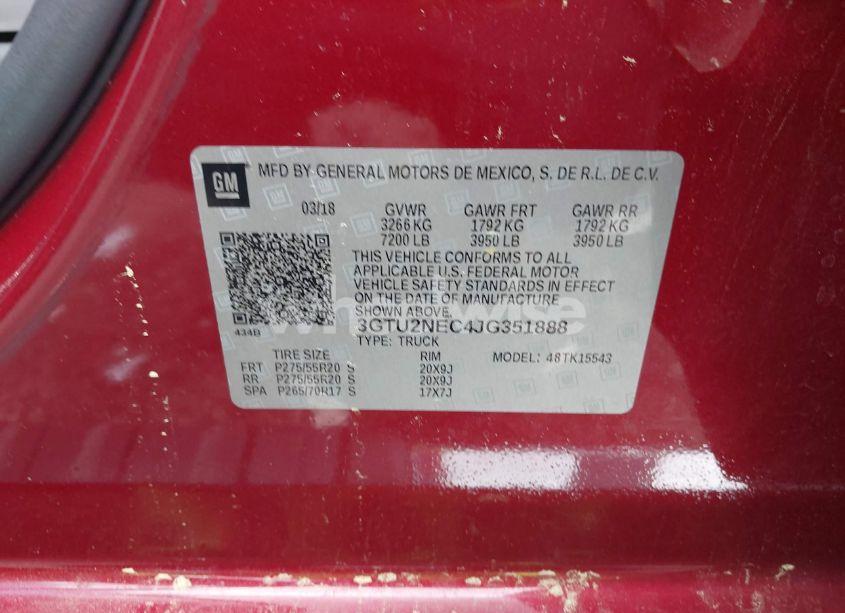 Photo 9 of 2018 Gmc Sierra 1500 SLT (VIN 3GTU2NEC4JG351888)