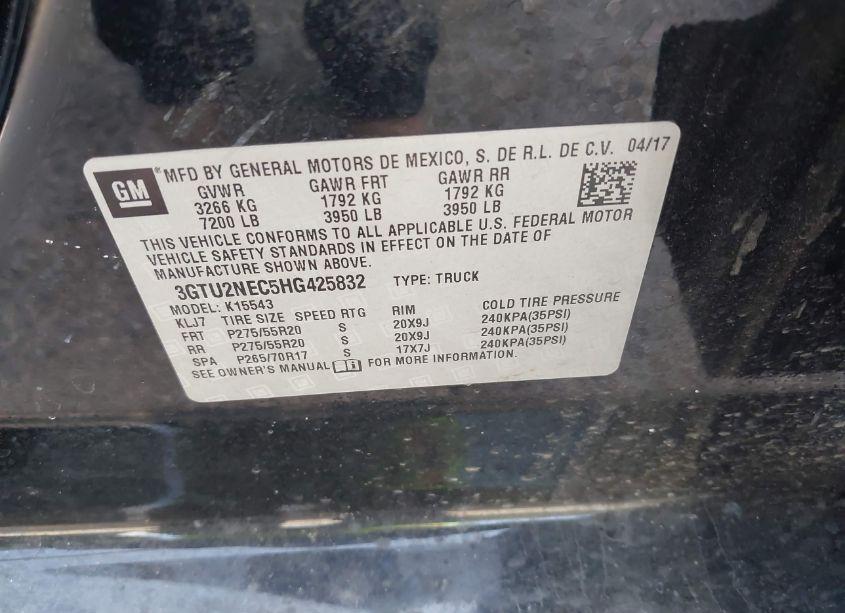 Photo 9 of 2017 Gmc Sierra 1500 SLT (VIN 3GTU2NEC5HG425832)