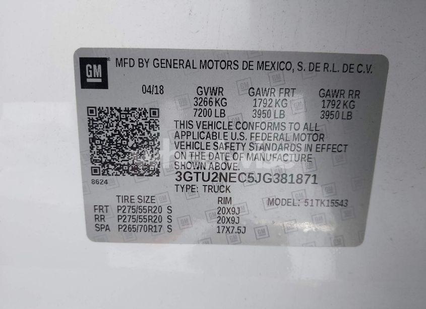 Photo 9 of 2018 Gmc Sierra 1500 SLT (VIN 3GTU2NEC5JG381871)