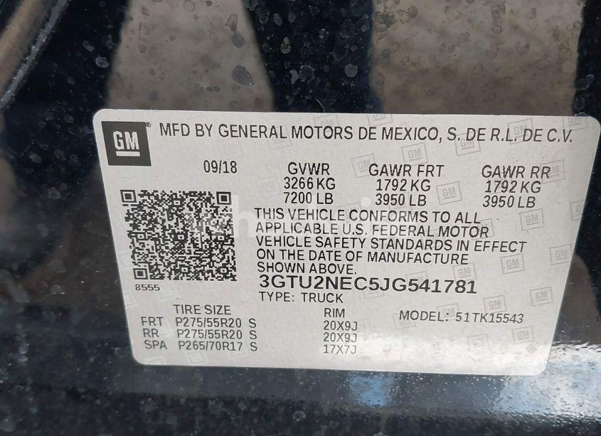 Photo 9 of 2018 Gmc Sierra 1500 SLT (VIN 3GTU2NEC5JG541781)