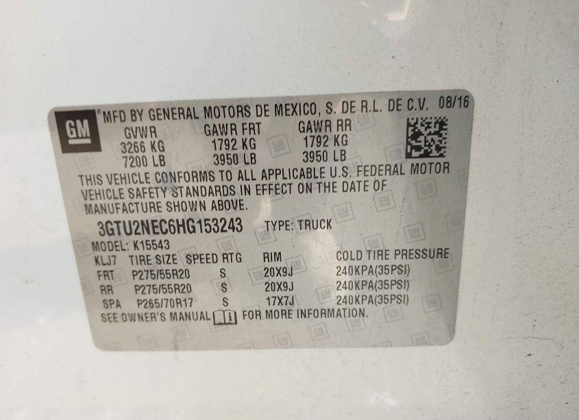 Photo 9 of 2017 Gmc Sierra 1500 SLT (VIN 3GTU2NEC6HG153243)