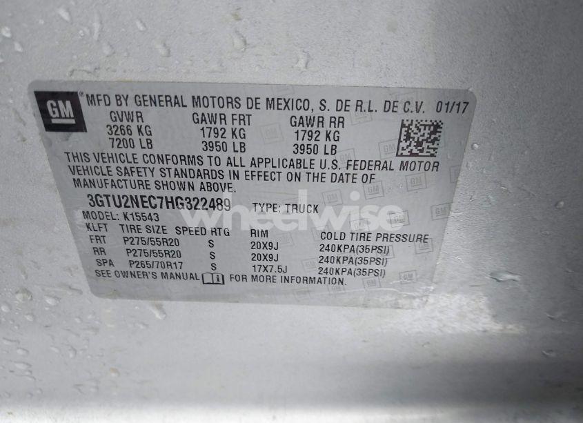 Photo 9 of 2017 Gmc Sierra 1500 SLT (VIN 3GTU2NEC7HG322489)