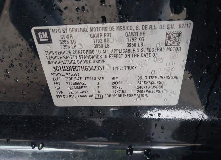 Photo 9 of 2017 Gmc Sierra 1500 SLT (VIN 3GTU2NEC7HG342337)