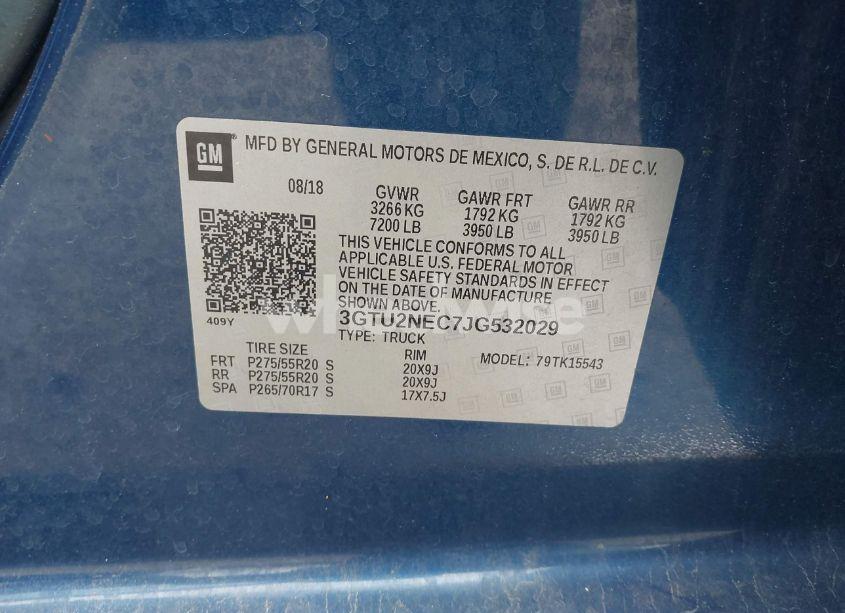 Photo 9 of 2018 Gmc Sierra 1500 SLT (VIN 3GTU2NEC7JG532029)