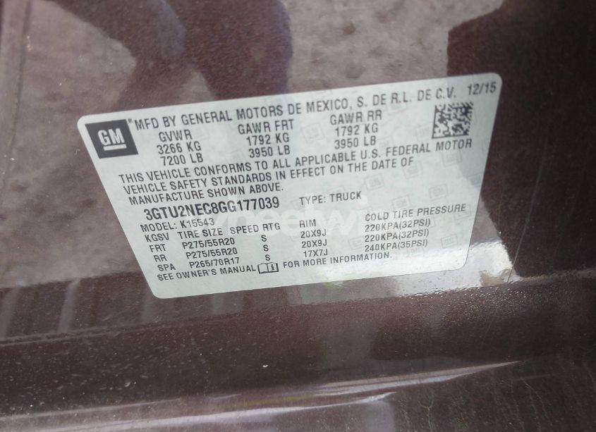 Photo 9 of 2016 Gmc Sierra 1500 SLT (VIN 3GTU2NEC8GG177039)