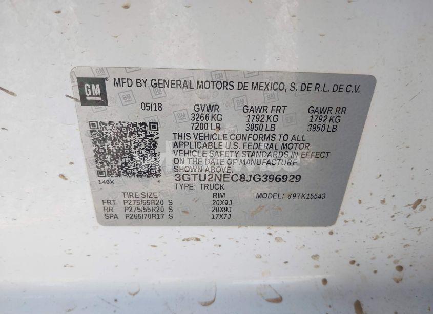 Photo 9 of 2018 Gmc Sierra 1500 SLT (VIN 3GTU2NEC8JG396929)