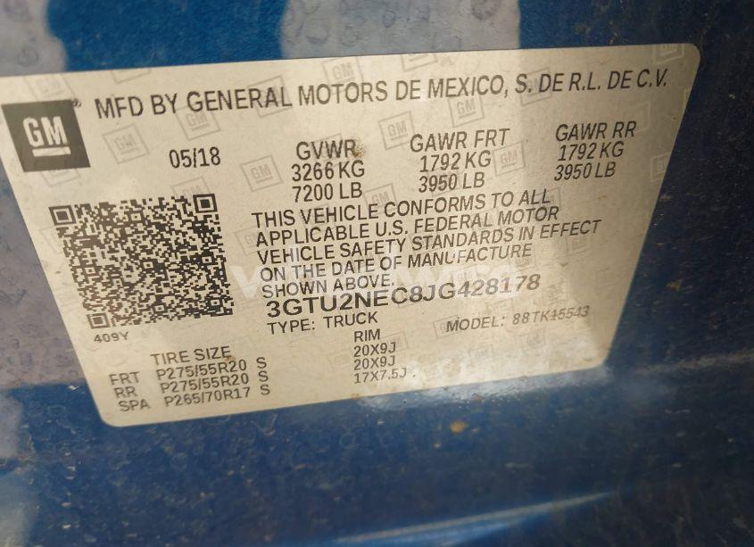 Photo 9 of 2018 Gmc Sierra 1500 SLT (VIN 3GTU2NEC8JG428178)