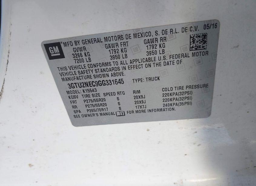 Photo 9 of 2016 Gmc Sierra 1500 SLT (VIN 3GTU2NEC9GG331645)