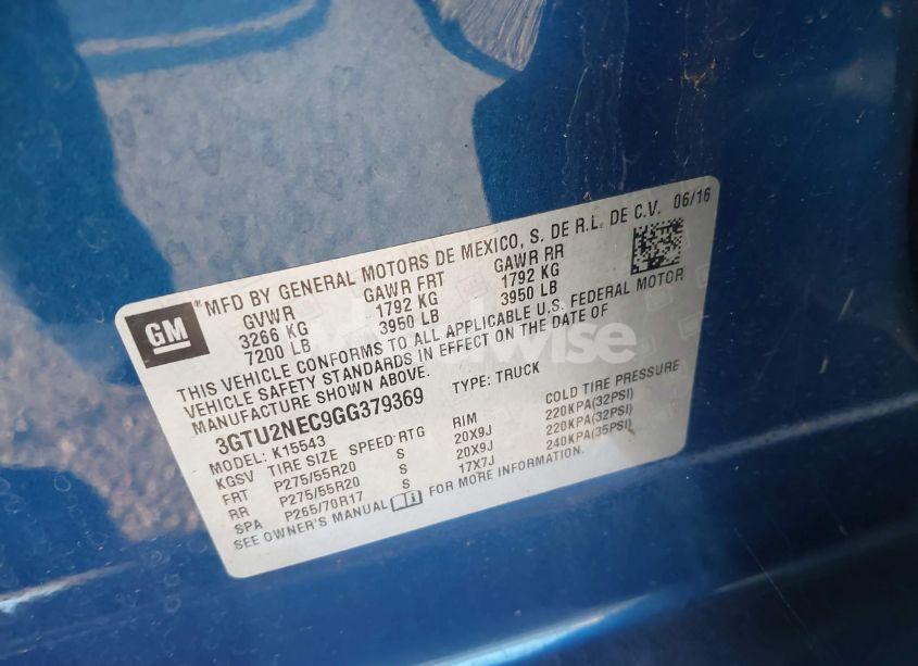 Photo 9 of 2016 Gmc Sierra 1500 SLT (VIN 3GTU2NEC9GG379369)