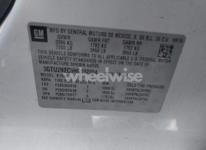 Photo 9 of 2017 Gmc Sierra 1500 SLT (VIN 3GTU2NEC9HG192084)