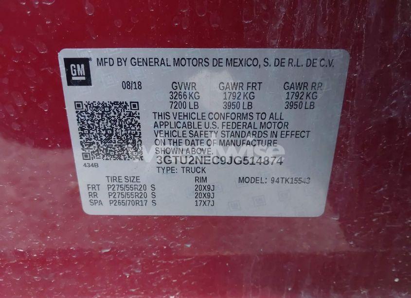 Photo 9 of 2018 Gmc Sierra 1500 SLT (VIN 3GTU2NEC9JG514874)