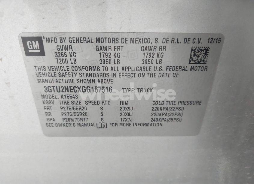 Photo 9 of 2016 Gmc Sierra 1500 SLT (VIN 3GTU2NECXGG167516)