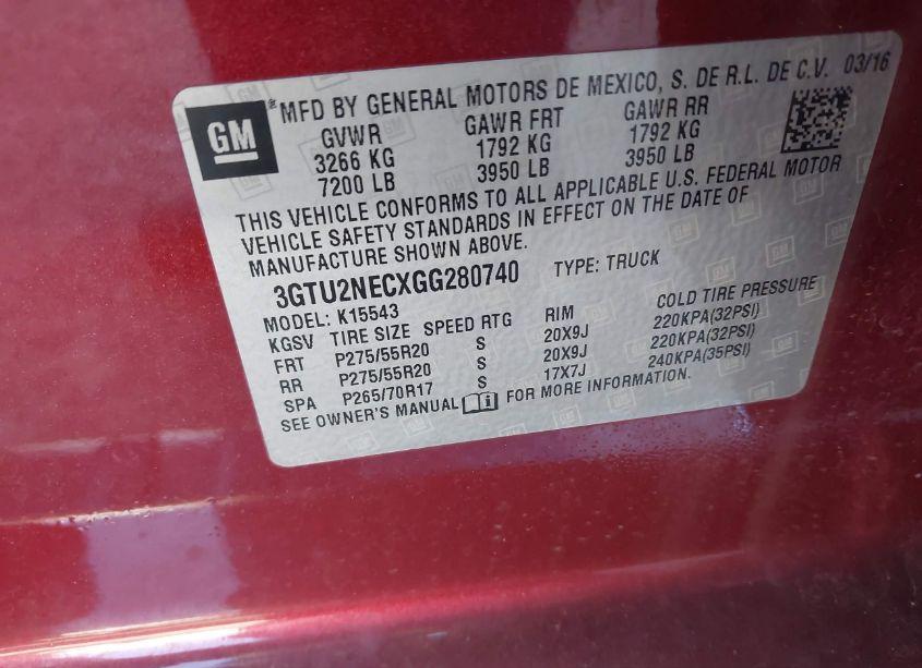 Photo 9 of 2016 Gmc Sierra 1500 SLT (VIN 3GTU2NECXGG280740)