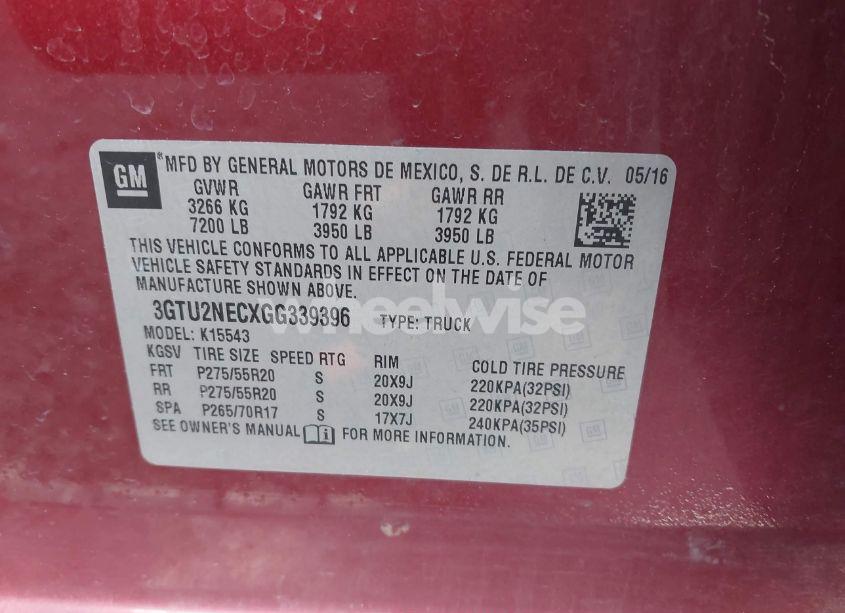 Photo 9 of 2016 Gmc Sierra 1500 SLT (VIN 3GTU2NECXGG339396)